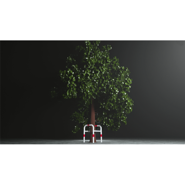 Anti-nudge hoop | for trees and posts | hot-dip galvanized and white coatedwith red reflecting stripes | width: 600 mm, depth: 600 mm, height above ground: 650 mm | to be fixed by plugs